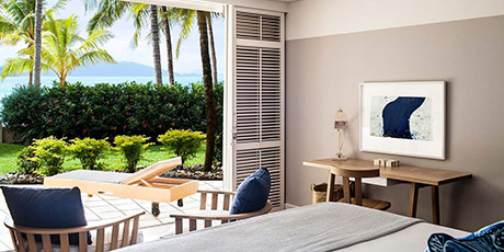 View onto your private terrace from within a Beach Club Room, Whitsunday Islands